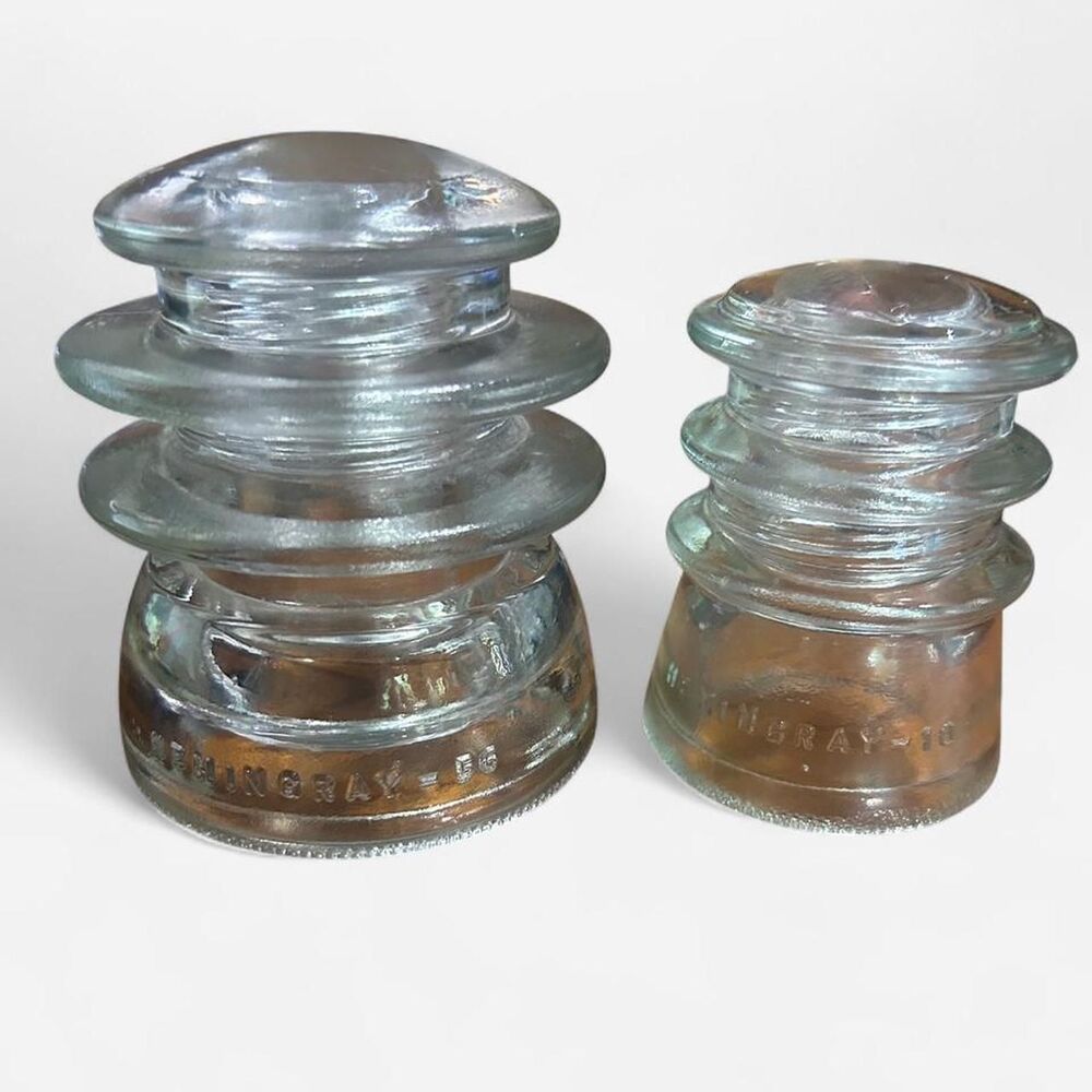 2 1950s Glass Hemingray 56 & 10 Collectible Glass Insulators